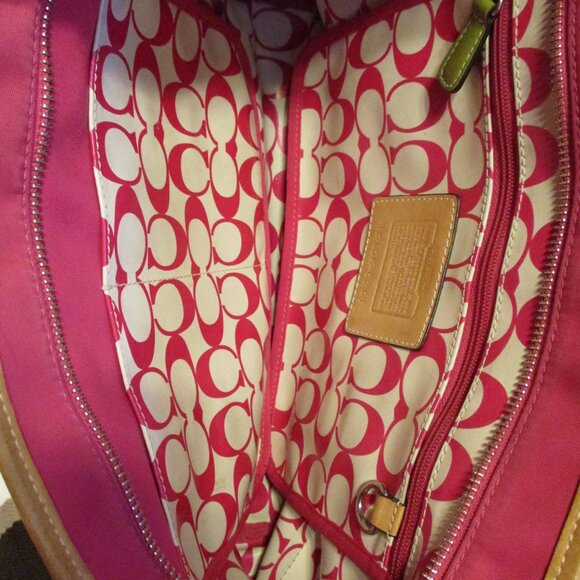 Coach Woman Large Pink Black Yellow Top Zip Pockets Shoulder Purse Bag - Picture 6 of 11